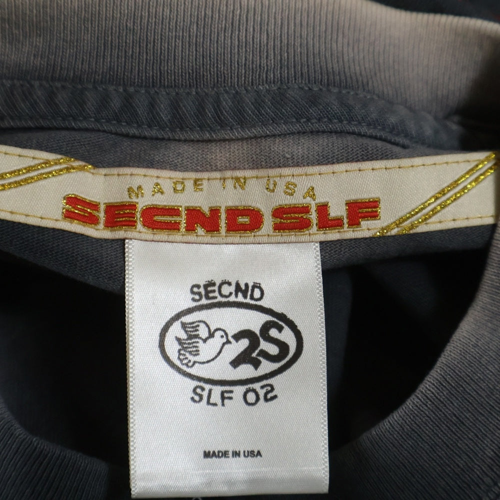 NO BRAND(ノーブランド) SeCND SLF ロゴ デザイン 半袖 Tシャツ グレー