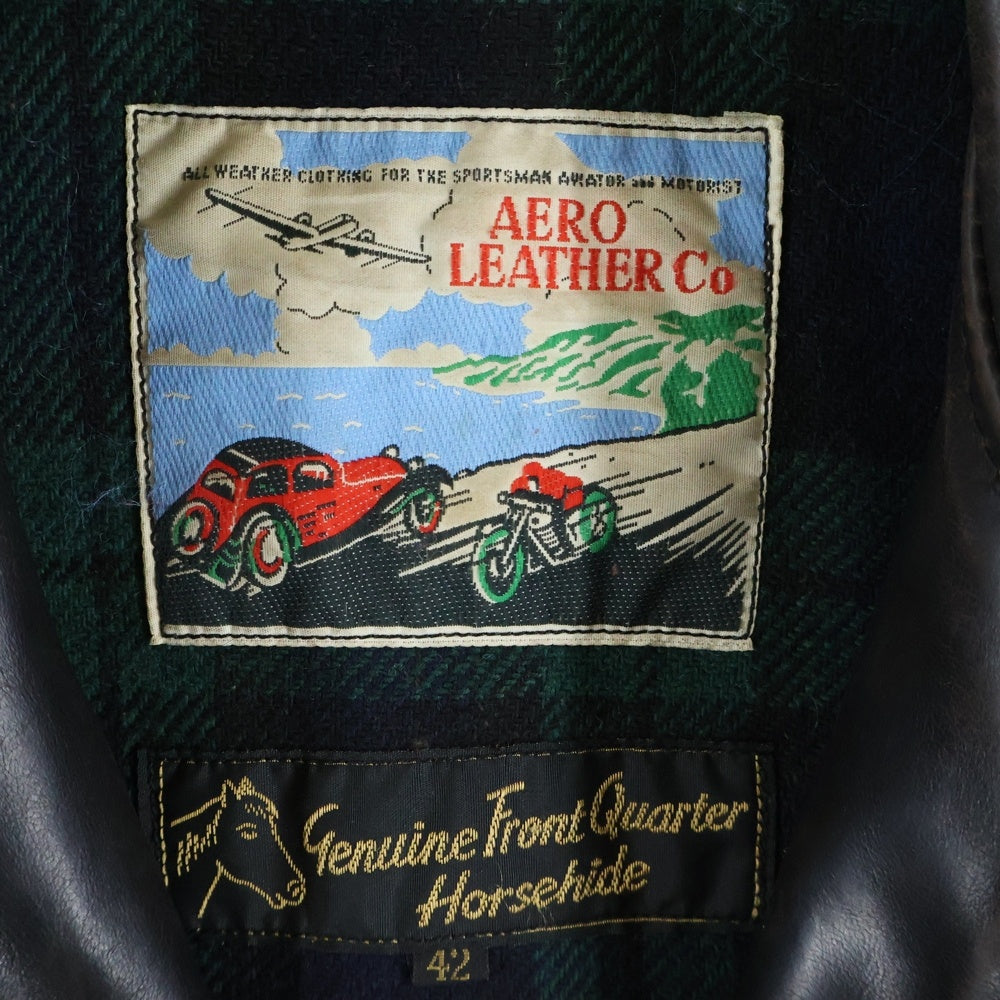 VINTAGE(ヴィンテージ) AERO LEATHER Co Horsehide ライナー ブラックウォッチ TALON ジップ エアロレザージャケット ブラック