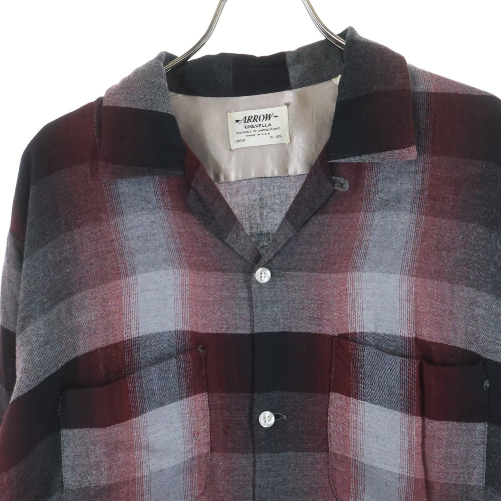 VINTAGE(ヴィンテージ) 60s ARROW CHEVELLA RAYON OPEN COLLAR OMBRE SHIRT アロー レーヨン オンブレ オープンカラー 開襟 長袖 シャツ レッド/ブラック/グレー