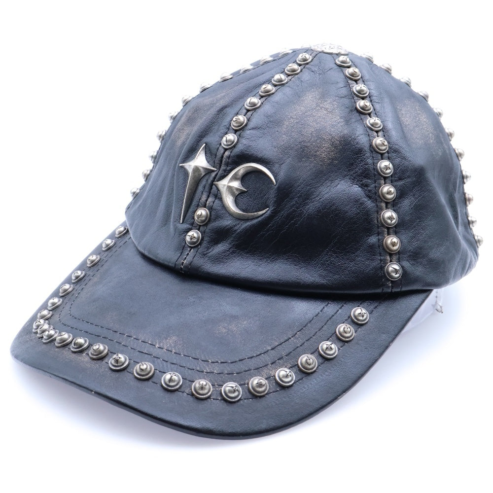 THUG CLUB(サグクラブ) 25AW STUDDED WASHED LEATHER CAP TC25AC2103 スタッズ ウォッシュド レザー ベースボール キャップ ブラック