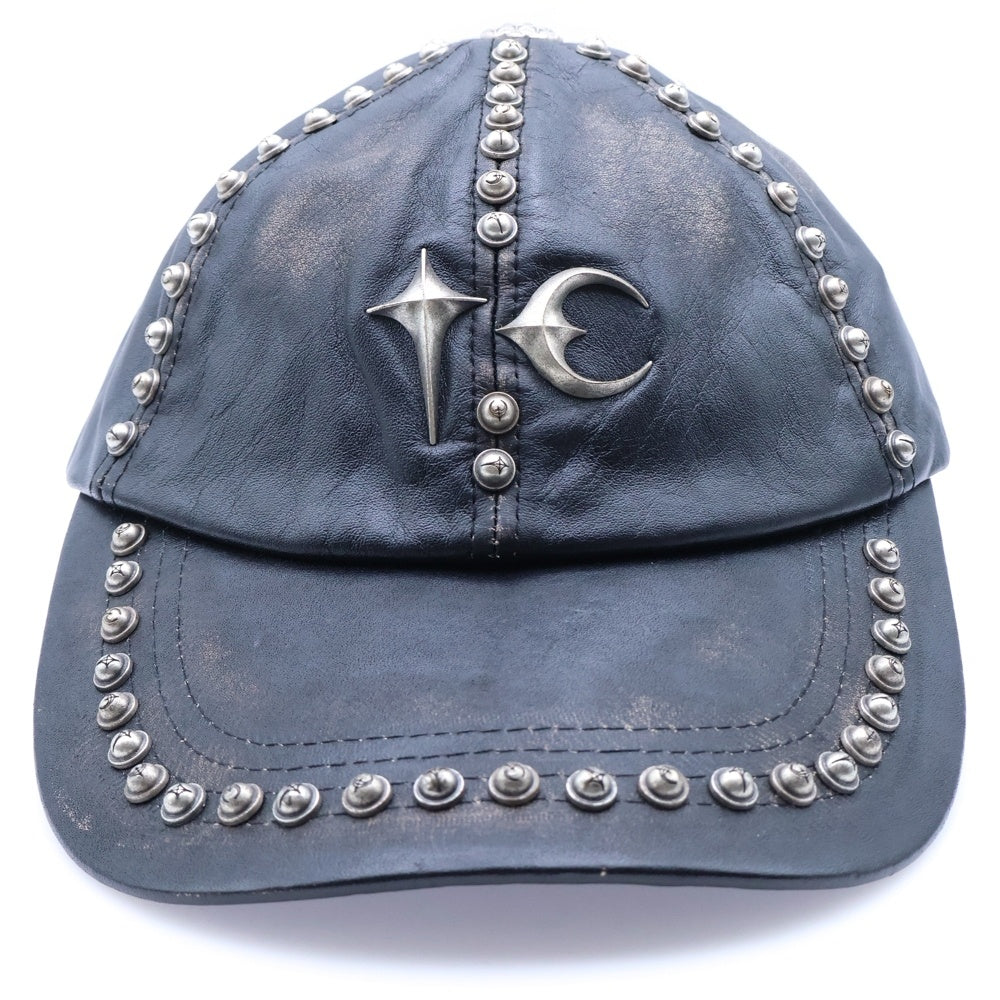 THUG CLUB(サグクラブ) 25AW STUDDED WASHED LEATHER CAP TC25AC2103 スタッズ ウォッシュド レザー ベースボール キャップ ブラック