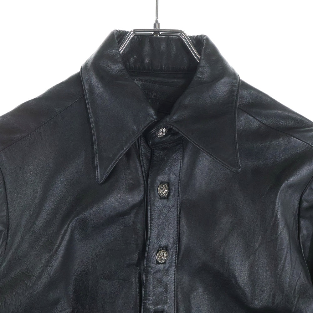 CHROME HEARTS(クロムハーツ) CROSS BALL クロスボールボタン レザーシャツ ジャケット ブラック/シルバー