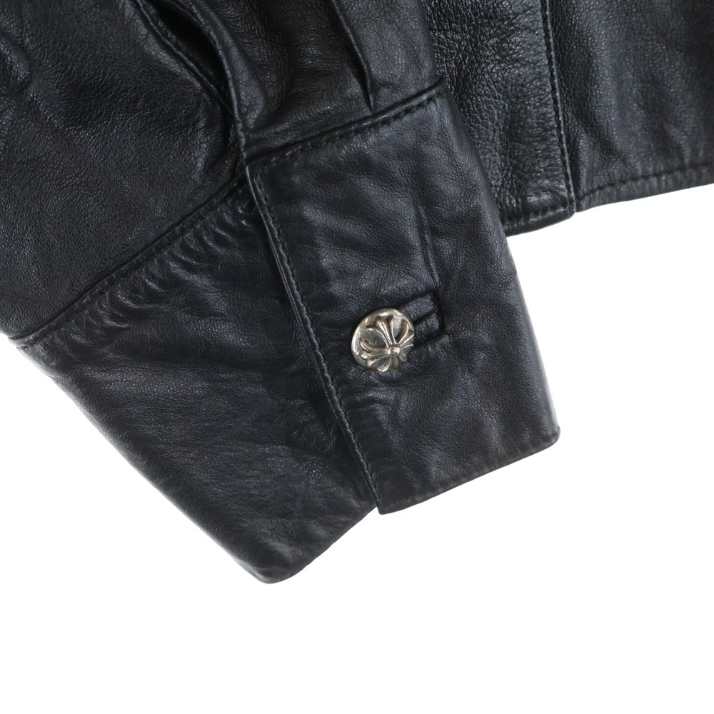 CHROME HEARTS(クロムハーツ) CROSS BALL クロスボールボタン レザーシャツ ジャケット ブラック/シルバー