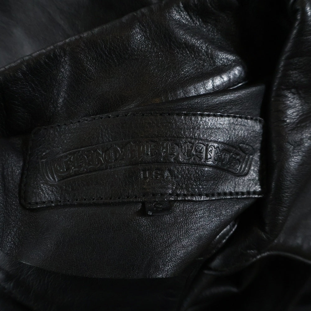 CHROME HEARTS(クロムハーツ) CROSS BALL クロスボールボタン レザーシャツ ジャケット ブラック/シルバー