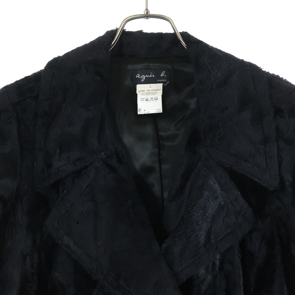 agnes b.(アニエスベー) パイルファー ダブル コート ブラック MADE IN FRANCE レディース