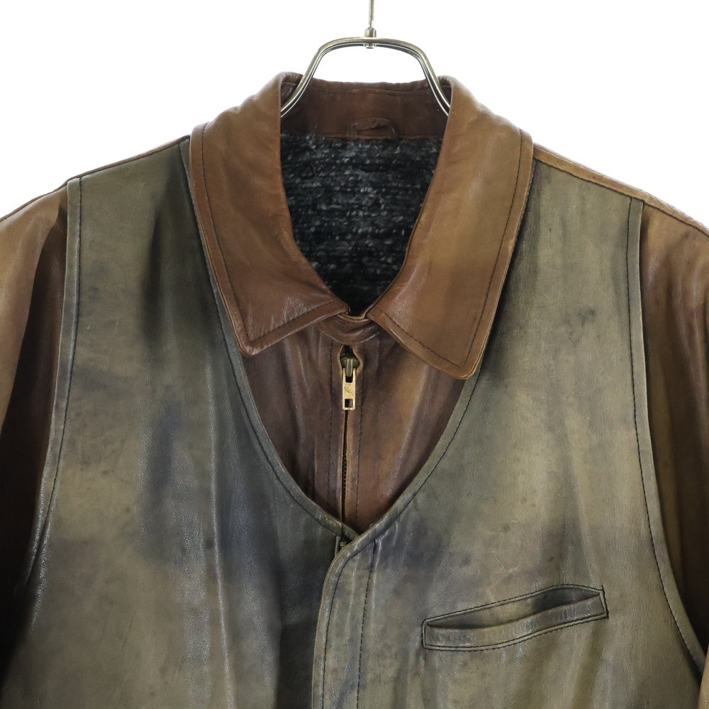 COMME des GARCONS HOMME(コムデギャルソンオム) 80s デカオム 最初期 レイヤードデザイン レザージャケット ブラウン