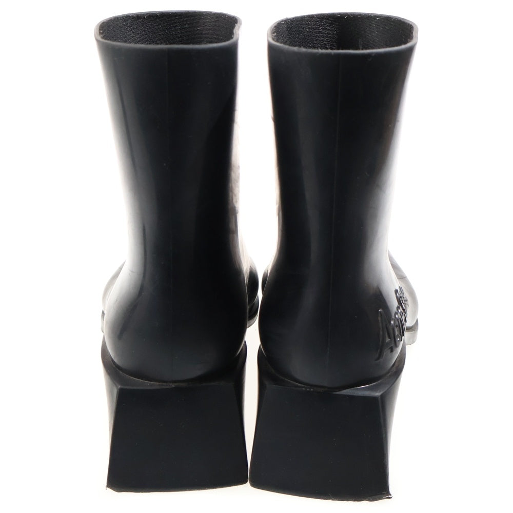 Acne Studios(アクネ ストゥディオズ) サイドロゴ ラバー アンクルブーツ ヒール ロングブーツ スクエアトゥ ブラック