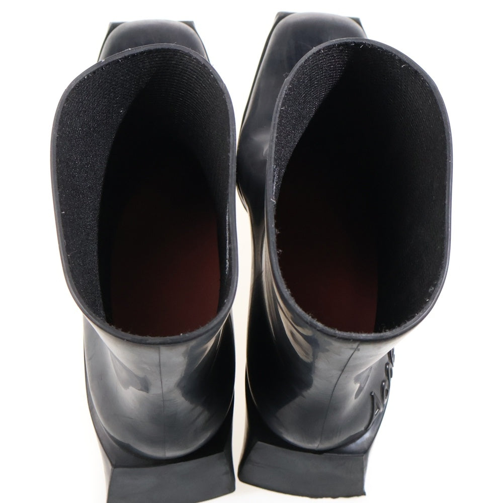 Acne Studios(アクネ ストゥディオズ) サイドロゴ ラバー アンクルブーツ ヒール ロングブーツ スクエアトゥ ブラック