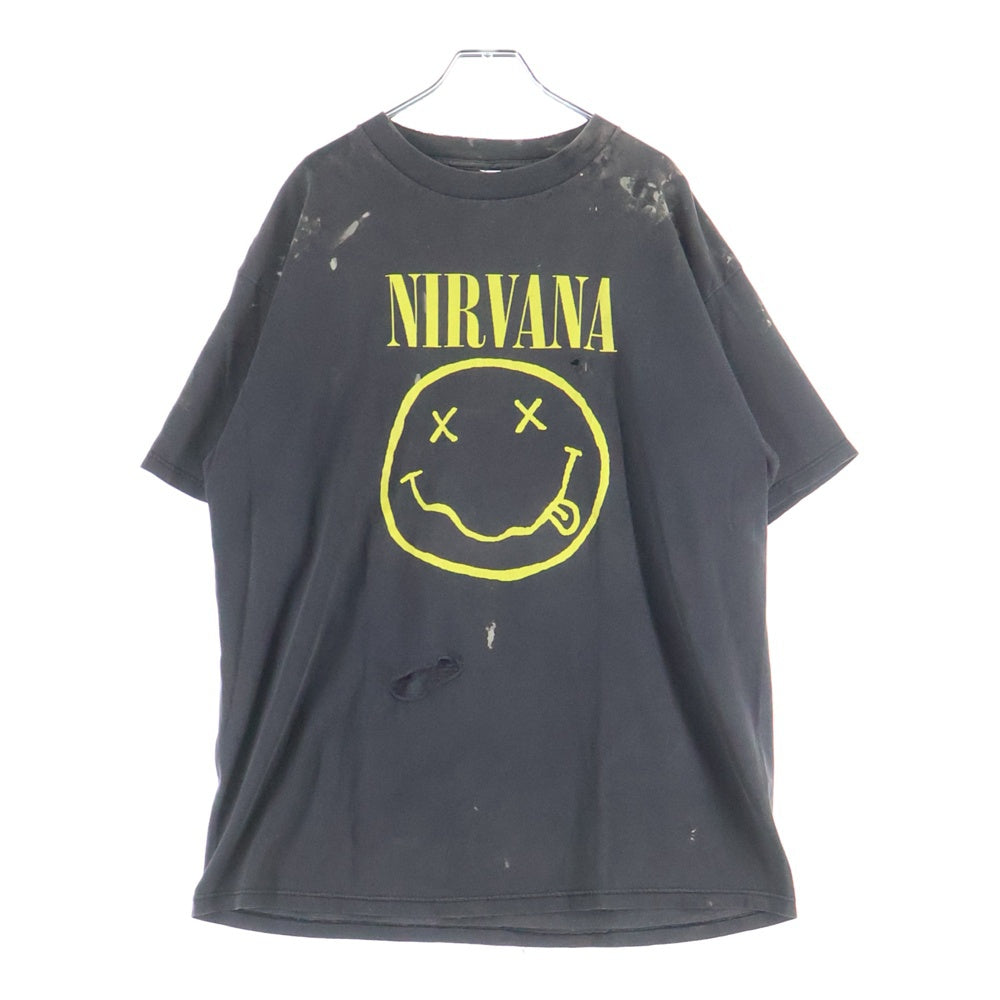 VINTAGE(ヴィンテージ) 90s NIRVANA SMILE ニルヴァーナ スマイル 両面プリント Tシャツ 半袖カットソー ブラック