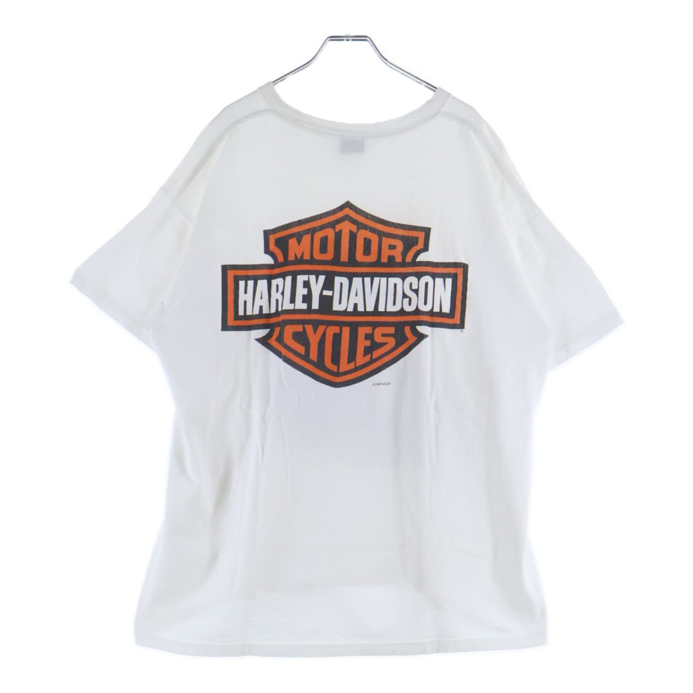 VINTAGE(ヴィンテージ) 90s HARLEY DAVIDSON ハーレーダビッドソン バイカー 両面プリント 半袖Tシャツ カットソー ホワイト