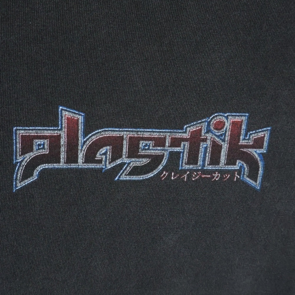 VINTAGE(ヴィンテージ) 90s PLASTIK プラステック クレイジーカット 両面プリント 半袖Tシャツ アニメTシャツ カットソー ブラック