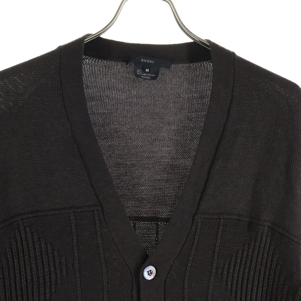GUCCI(グッチ) リブ編み シルクVネックカーディー ウール シルク カシミア イタリア製 ブラウン