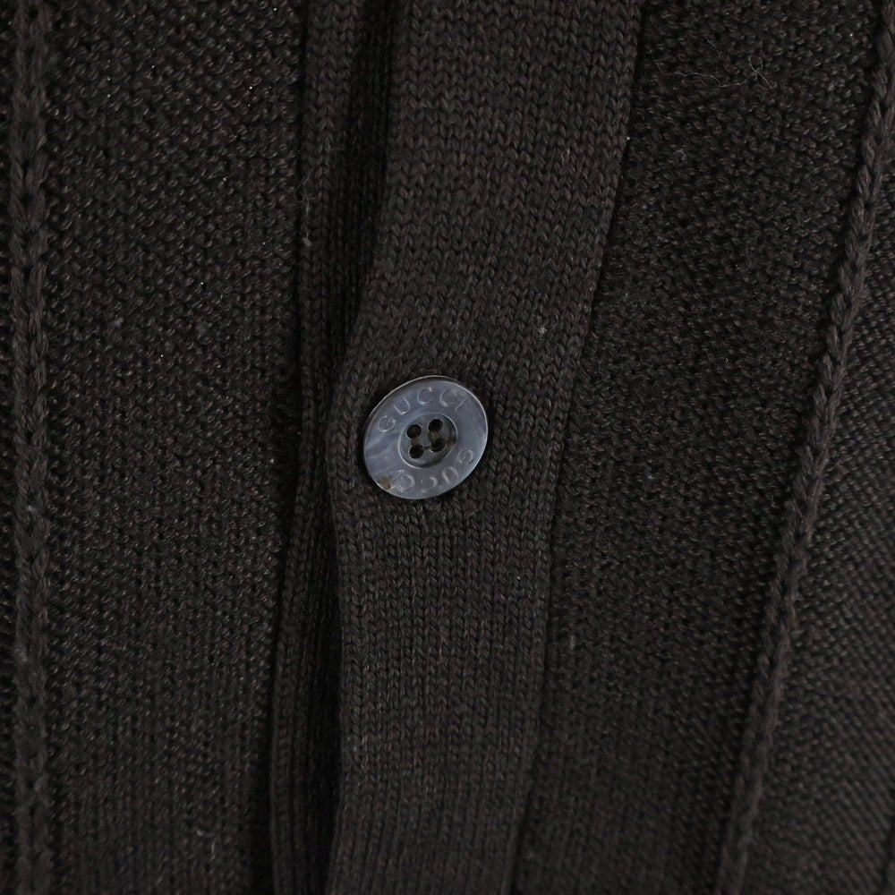 GUCCI(グッチ) リブ編み シルクVネックカーディー ウール シルク カシミア イタリア製 ブラウン