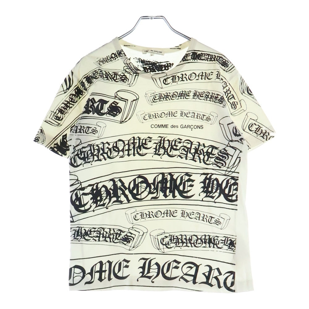 CHROME HEARTS(クロムハーツ) ×COMME des GARCONS コムデギャルソン スクロールラベル ロゴ総柄クルーネック半袖Tシャツ カットソー ホワイト OT-T022