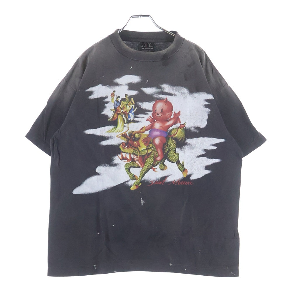 SAINT MICHAEL(セントマイケル) 25SS SS TEE DAMAGED SM-HR8-0000-017 両面プリント ダメージ加工 半袖Tシャツ ダークグレー