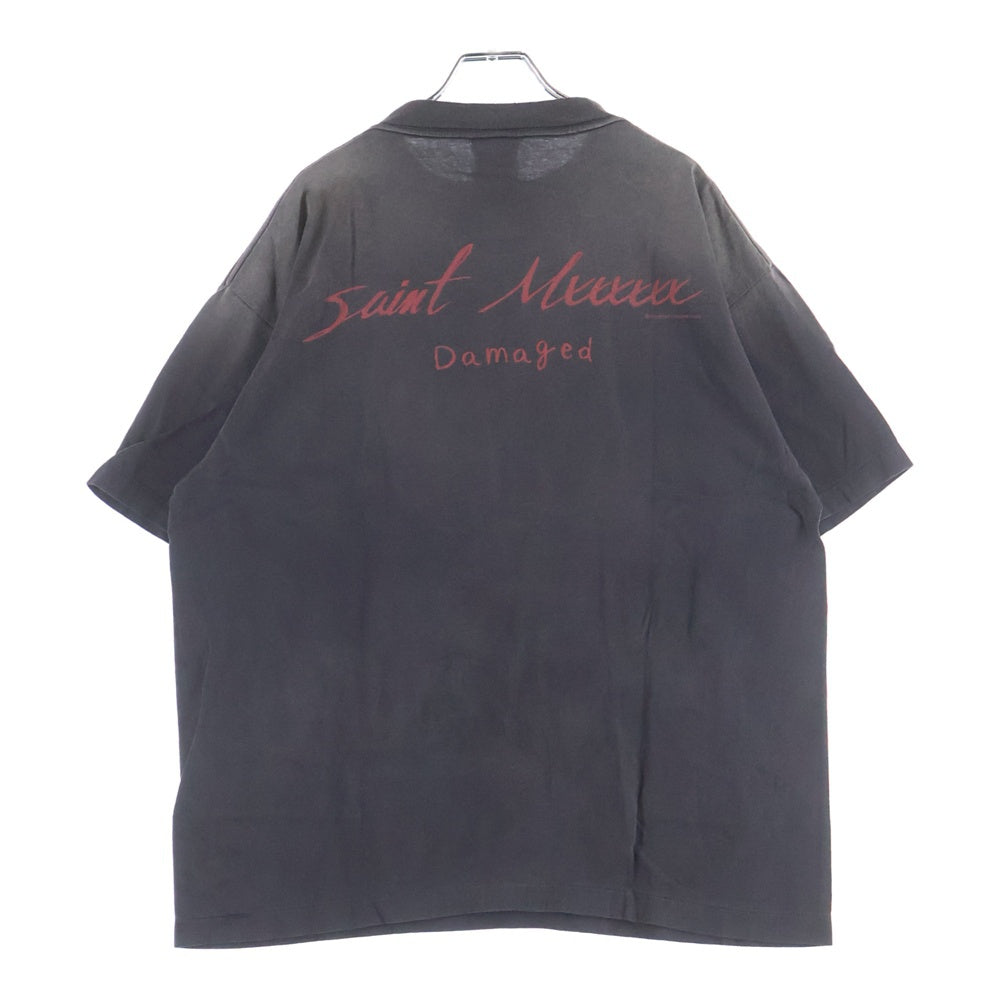 SAINT MICHAEL(セントマイケル) 25SS SS TEE DAMAGED SM-HR8-0000-017 両面プリント ダメージ加工 半袖Tシャツ ダークグレー