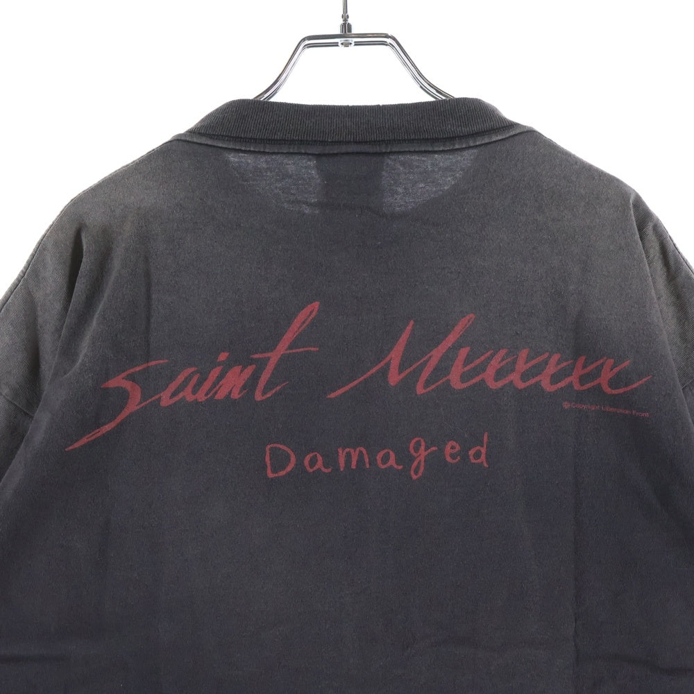 SAINT MICHAEL(セントマイケル) 25SS SS TEE DAMAGED SM-HR8-0000-017 両面プリント ダメージ加工 半袖Tシャツ ダークグレー