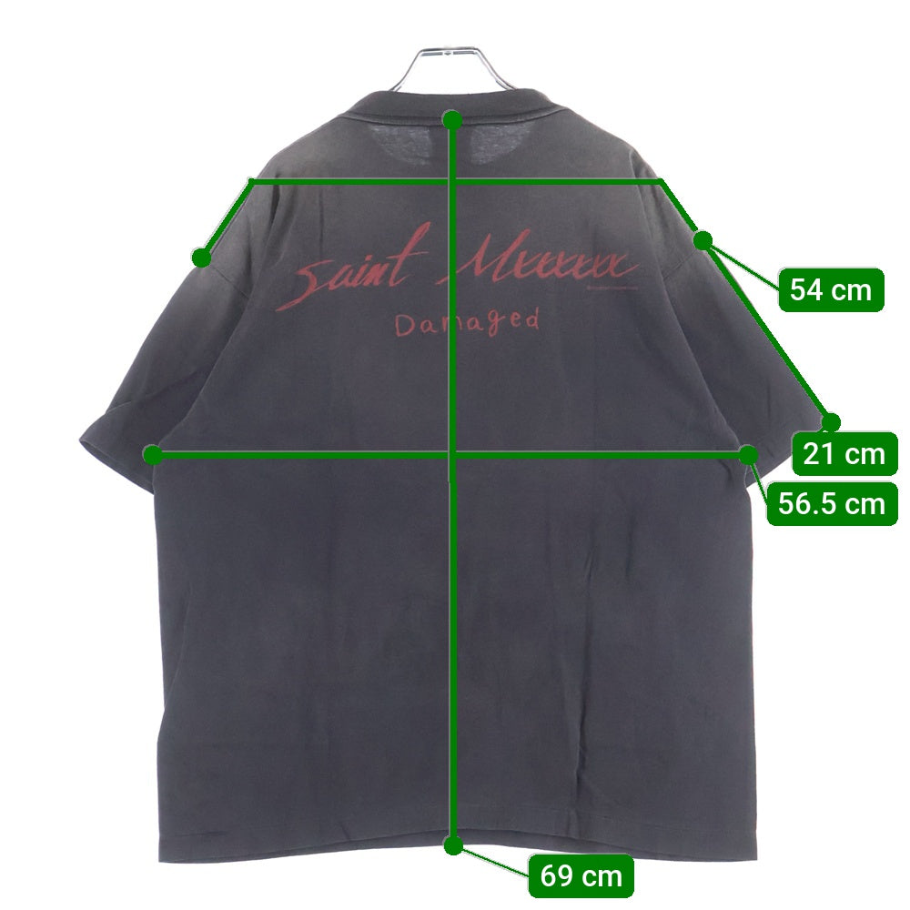SAINT MICHAEL(セントマイケル) 25SS SS TEE DAMAGED SM-HR8-0000-017 両面プリント ダメージ加工 半袖Tシャツ ダークグレー