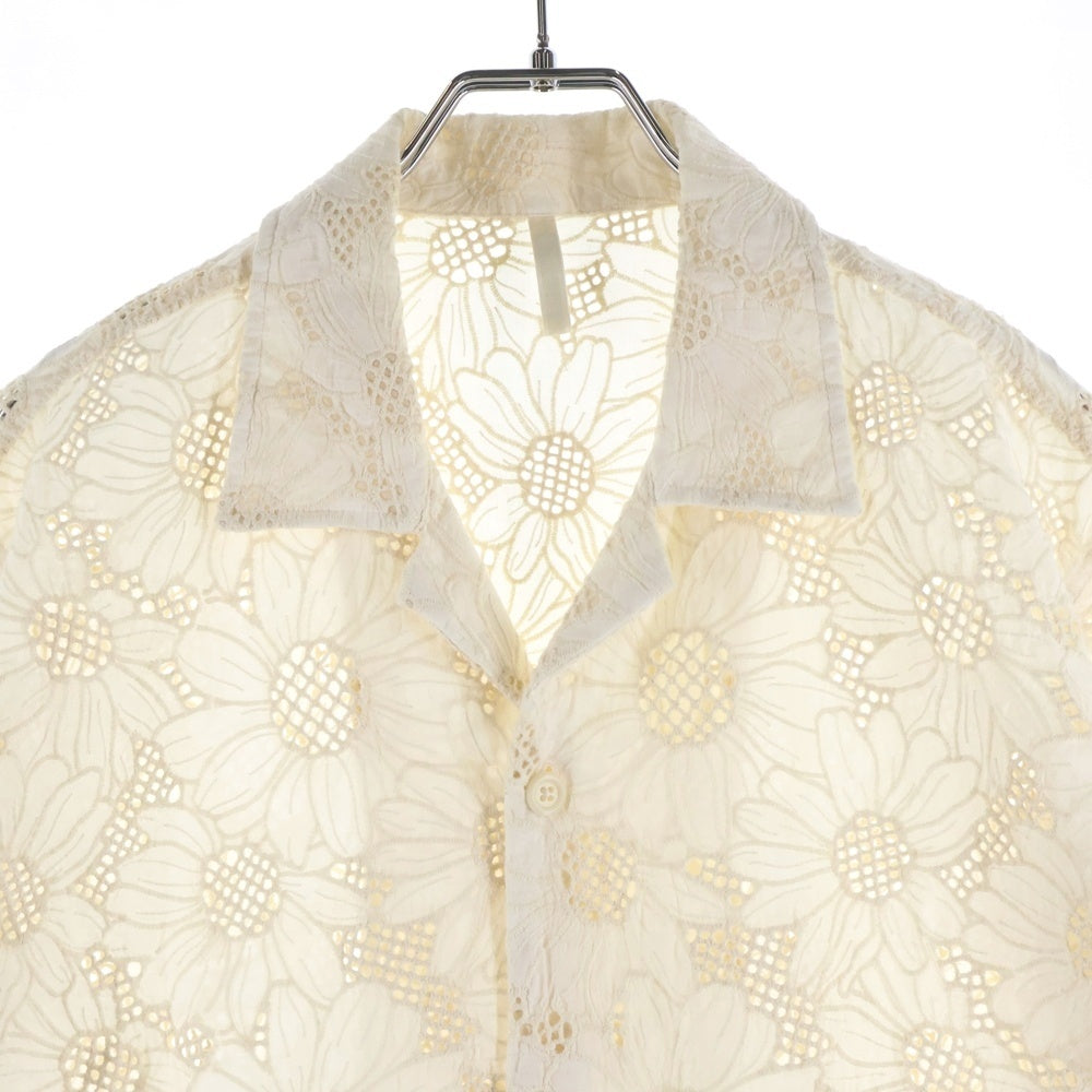 SUNFLOWER(サンフラワー) 23SS CAYO SHIRT MADE IN PORTUGAL ポルトガル製 花柄刺繍 半袖シャツ ホワイト