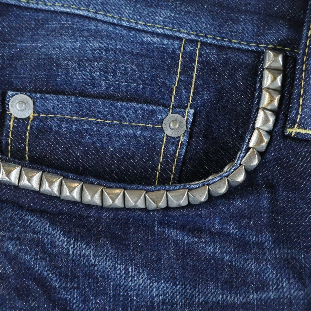 HYSTERIC GLAMOUR(ヒステリックグラマー) STRAIGHT DENIM PANTS HRLR加工 ボタンフライ ストレート ストレッチデニム パンツ ジーンズ インディゴ
