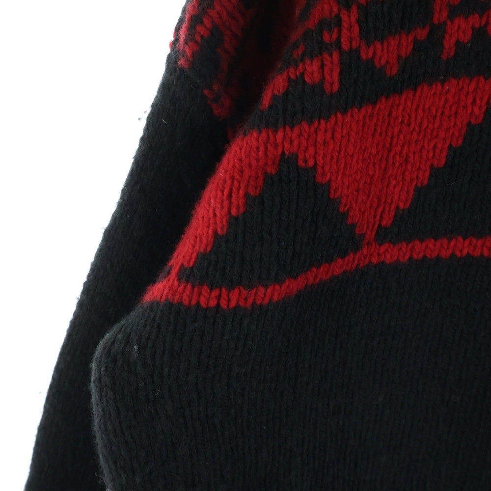 POLO RALPH LAUREN(ポロラルフローレン) 90s ウールカシミア トグルボタン カーディガン エルボーパッチ ノルディック柄 ブラック×レッド