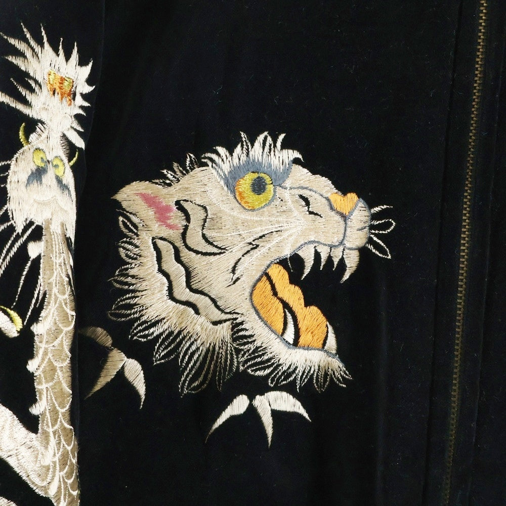 TAILOR TOYO(テーラー東洋) 90s 日本限定 スーベニアジャケット スカジャン 別珍 日本地図 龍虎 ブラック×ブルー