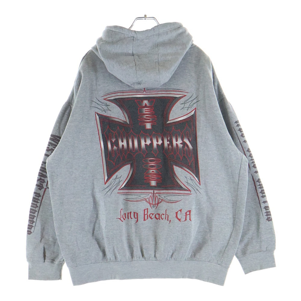 VINTAGE(ヴィンテージ) 90s WEST COAST CHOPPERS ウェストコーストチョッパーズ プルオーバーフーディー パーカー 袖プリント グレー