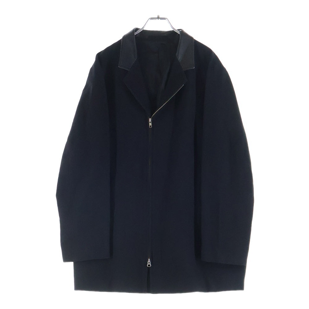 Y's for men(ワイズフォーメン) 00AW archive 襟レザー切り替え ブルゾン ジップアップ ウール レーヨン MT-J24-112 ブラック