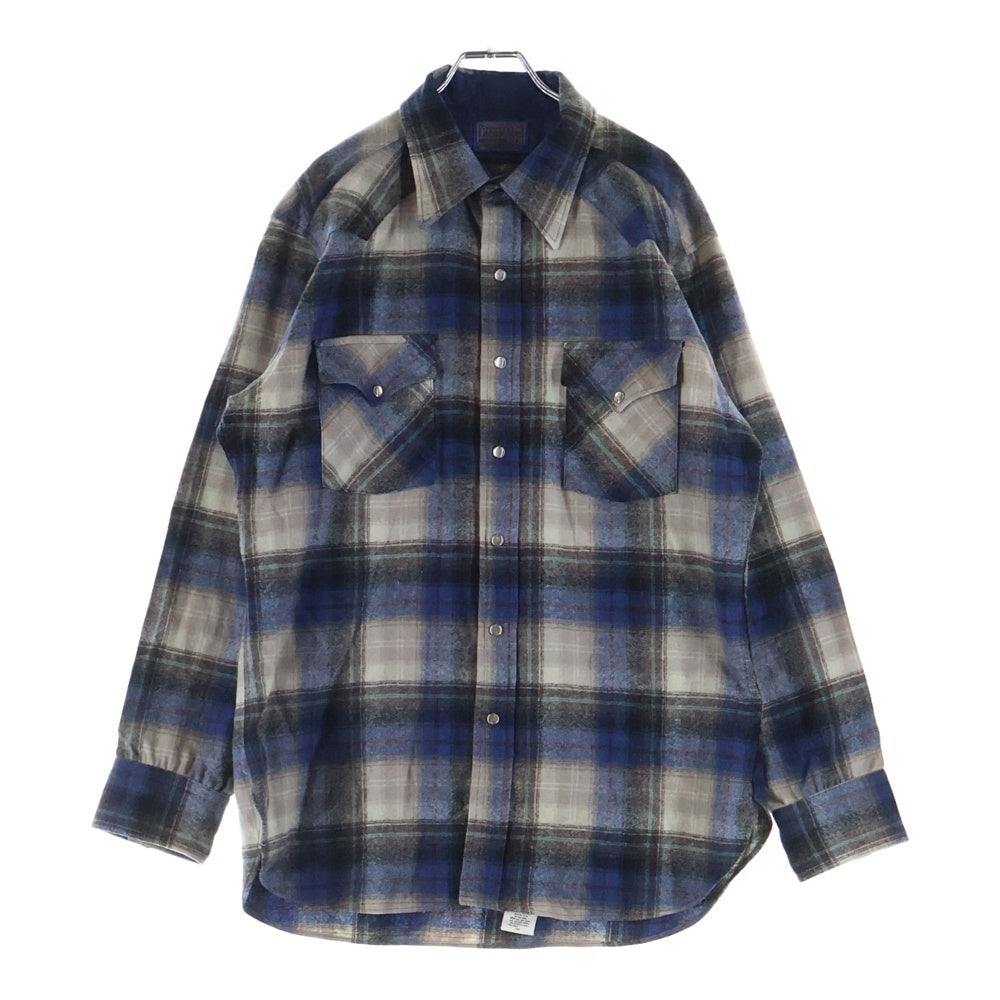PENDLETON(ペンドルトン) 70s VINTAGE ウール ウエスタンシャツ チェック 長袖シャツ スナップボタン USA製 グレー×ブルー