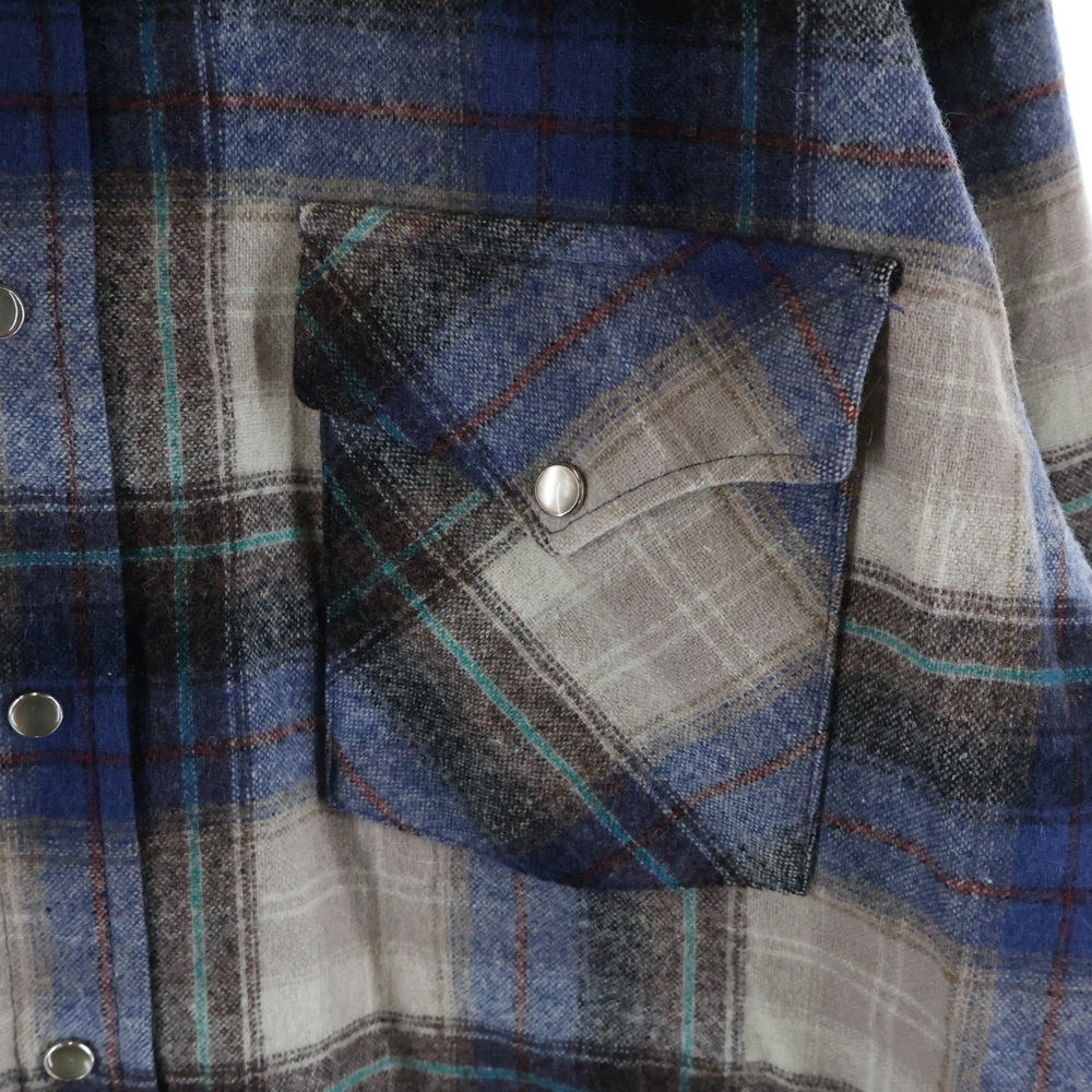 PENDLETON(ペンドルトン) 70s VINTAGE ウール ウエスタンシャツ チェック 長袖シャツ スナップボタン USA製 グレー×ブルー