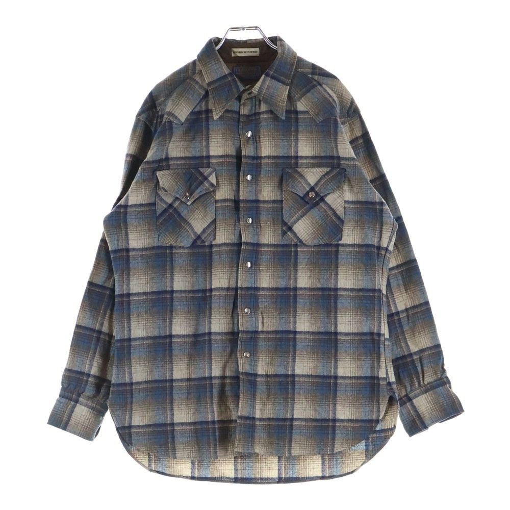 PENDLETON(ペンドルトン) 70s VINTAGE ウール ウエスタンシャツ チェック 長袖シャツ スナップボタン USA製 ブラウン×ブルー