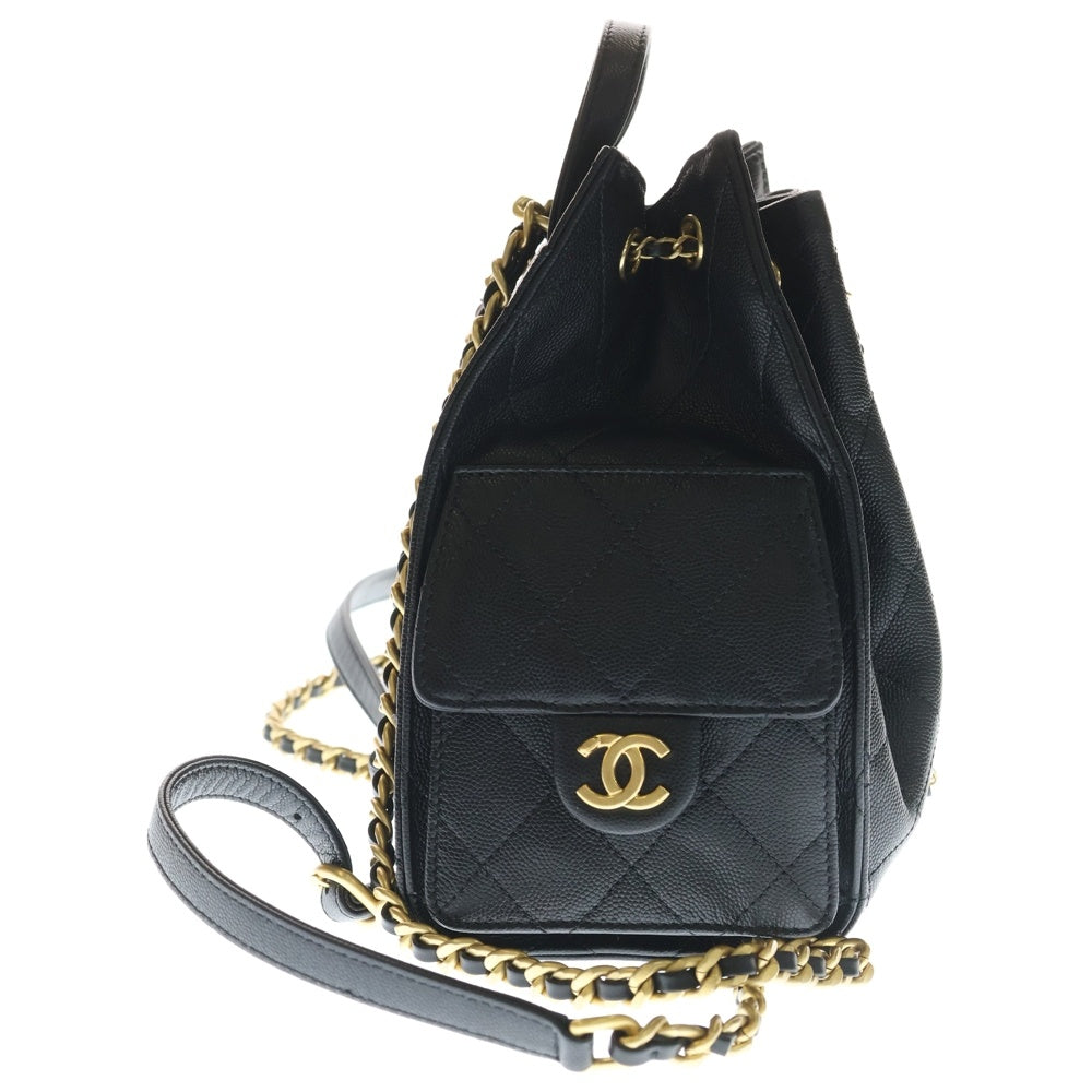 CHANEL(シャネル) シャネル25 ミディアム バックパック レザー チェーン リュック ブラック×ゴールド GJ29HE50