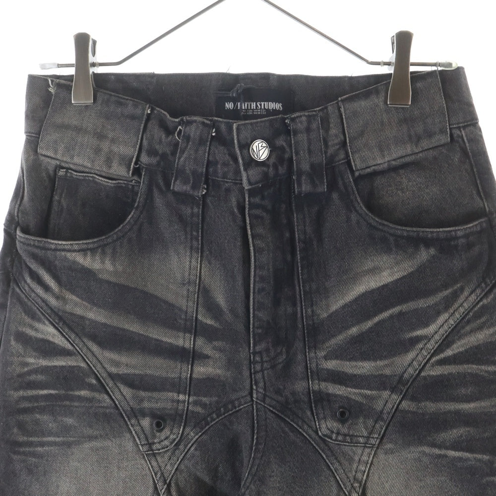 NO/FAITH STUDIOS(ノーフェイスストゥディオス) SUN FADED DUNE BAG Y DNIM フェード加工 バギー デニム ブラック