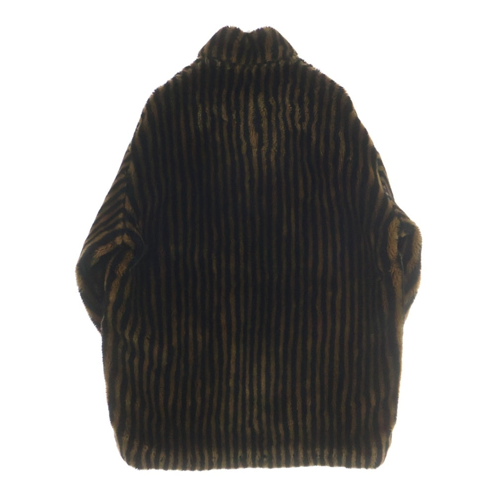 FENDI(フェンディ) 90-00s FENDI JEANS OLD ズッカ柄 ストライプ フェイクファーコート ハーフコート アクリル ブラウン×ブラック レディース D-HG-1234