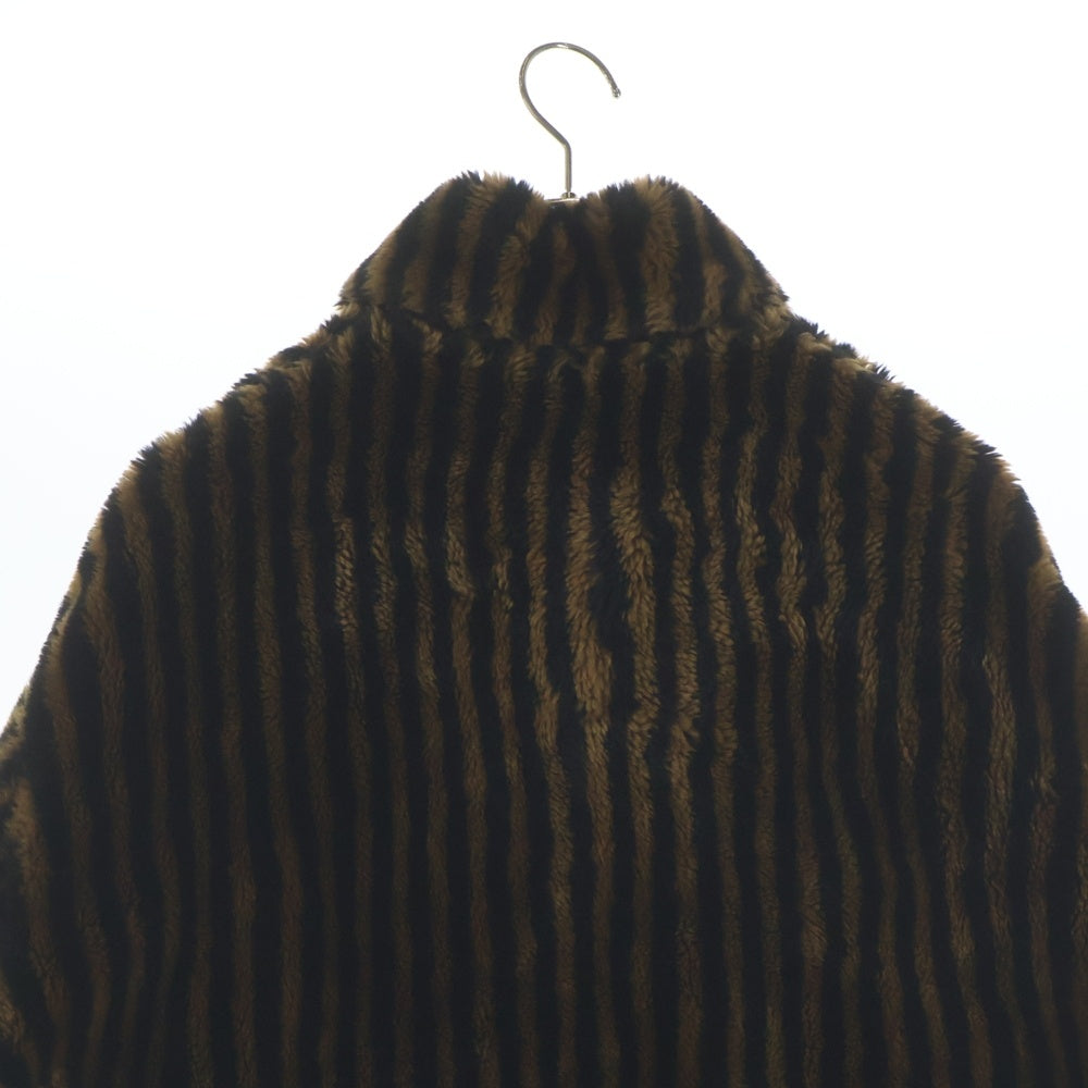 FENDI(フェンディ) 90-00s FENDI JEANS OLD ズッカ柄 ストライプ フェイクファーコート ハーフコート アクリル ブラウン×ブラック レディース D-HG-1234