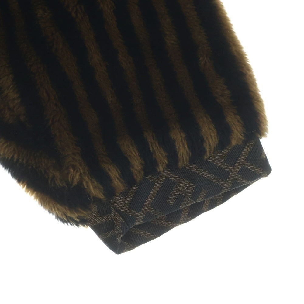 FENDI(フェンディ) 90-00s FENDI JEANS OLD ズッカ柄 ストライプ フェイクファーコート ハーフコート アクリル ブラウン×ブラック レディース D-HG-1234