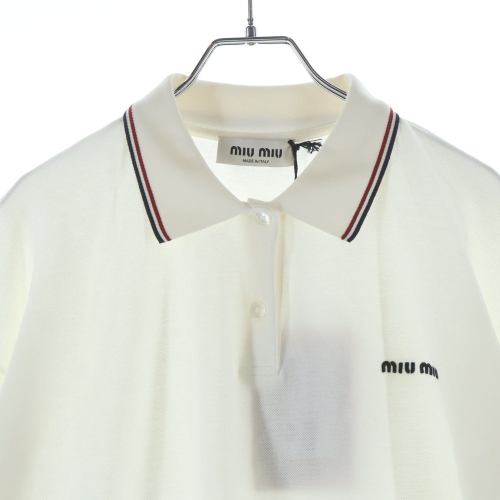miumiu(ミュウミュウ) 24SS COTTON LOGO POLO L/S コットンピケ 長袖ポロシャツ ホワイト ロゴ刺繍 MJL019