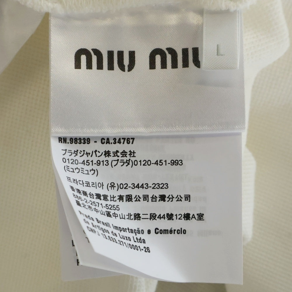 miumiu(ミュウミュウ) 24SS COTTON LOGO POLO L/S コットンピケ 長袖ポロシャツ ホワイト ロゴ刺繍 MJL019