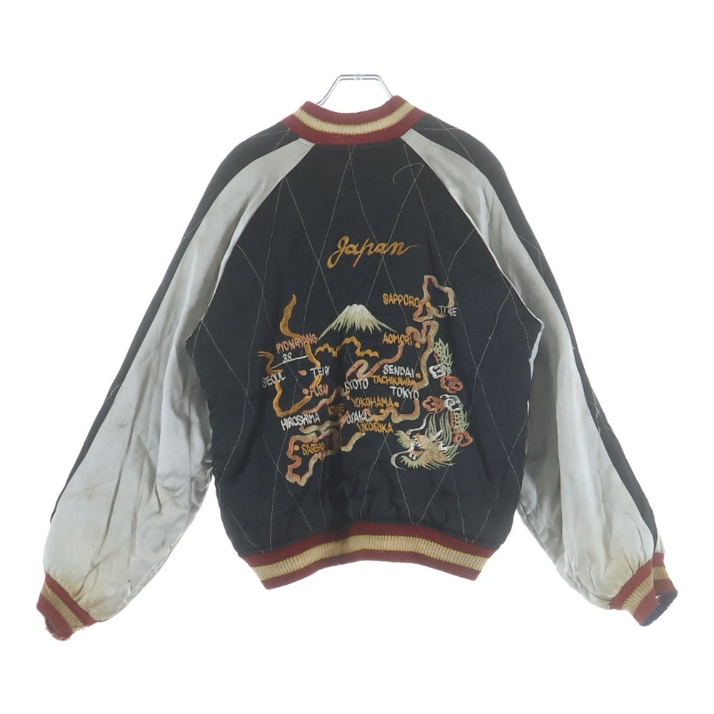 VINTAGE(ヴィンテージ) 50s Souvenir Jacket スーベニアジャケット スカジャン リバーシブル サテン TTSジップ 日本地図 ブラック×ブルー
