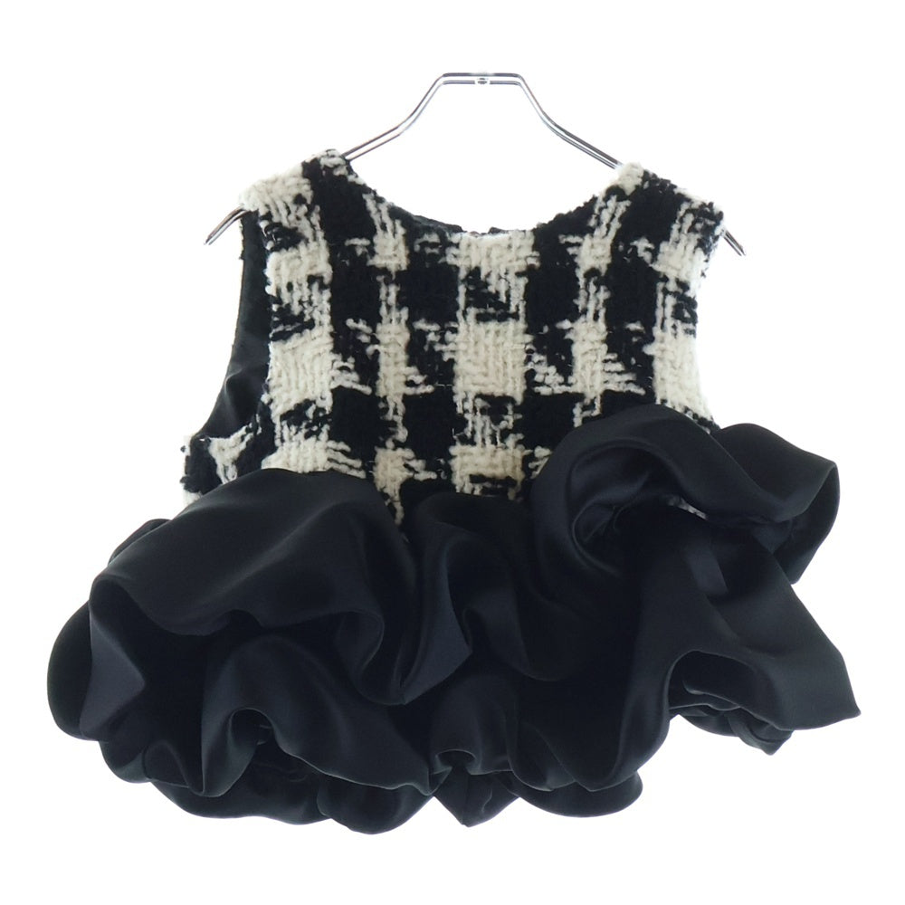 NO BRAND(ノーブランド) sheller(シェリエ) ×BISHU gingham tweed bloom tops ビシュー ギンガムツイード ブルームトップス ブラック レディース SHB251015