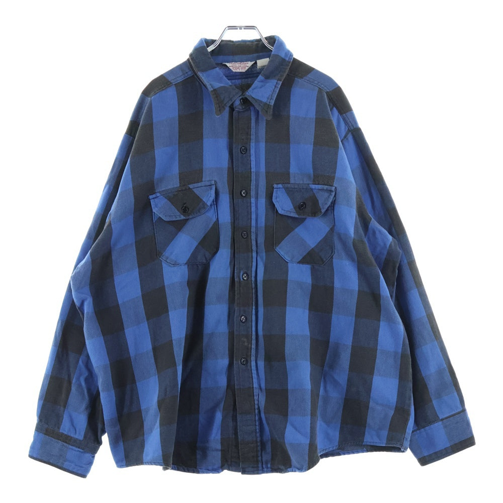 VINTAGE(ヴィンテージ) 70s FROSTPROOF MADE IN USA フロストプルーフ USA製 ヘヴィーネルシャツ ブロックチェックシャツ長袖シャツ ブラック/ブルー