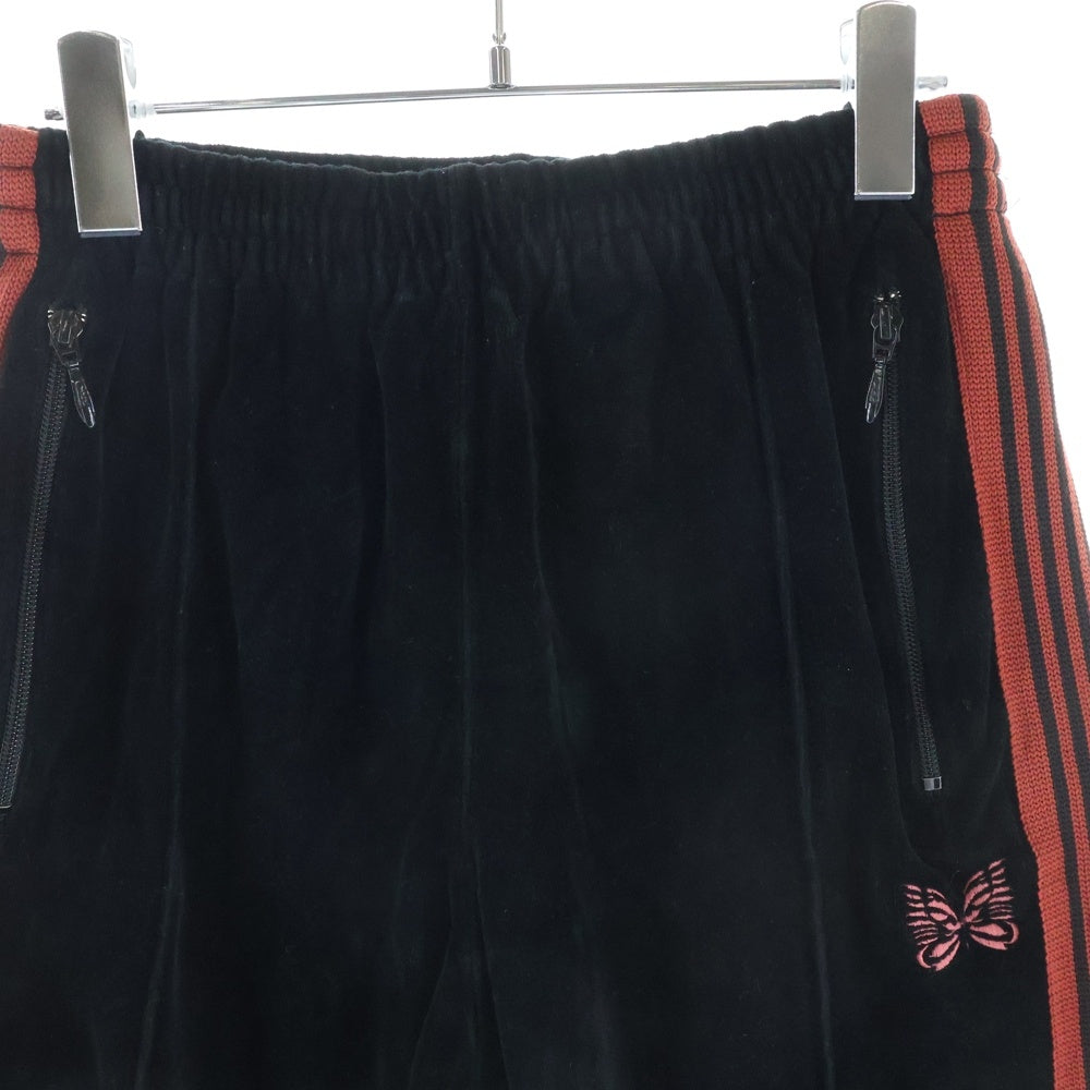 Needles(ニードルス) Narrow Track Pant FK198 ベロアトラックロングパンツ サイドライン ブラック/オレンジ