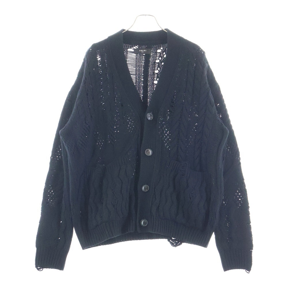 AMIRI(アミリ) Oversized Distressed Cable-Knit オーバーサイズ ダメージ加工 ケーブルカーディガン 長袖ニット ブラック