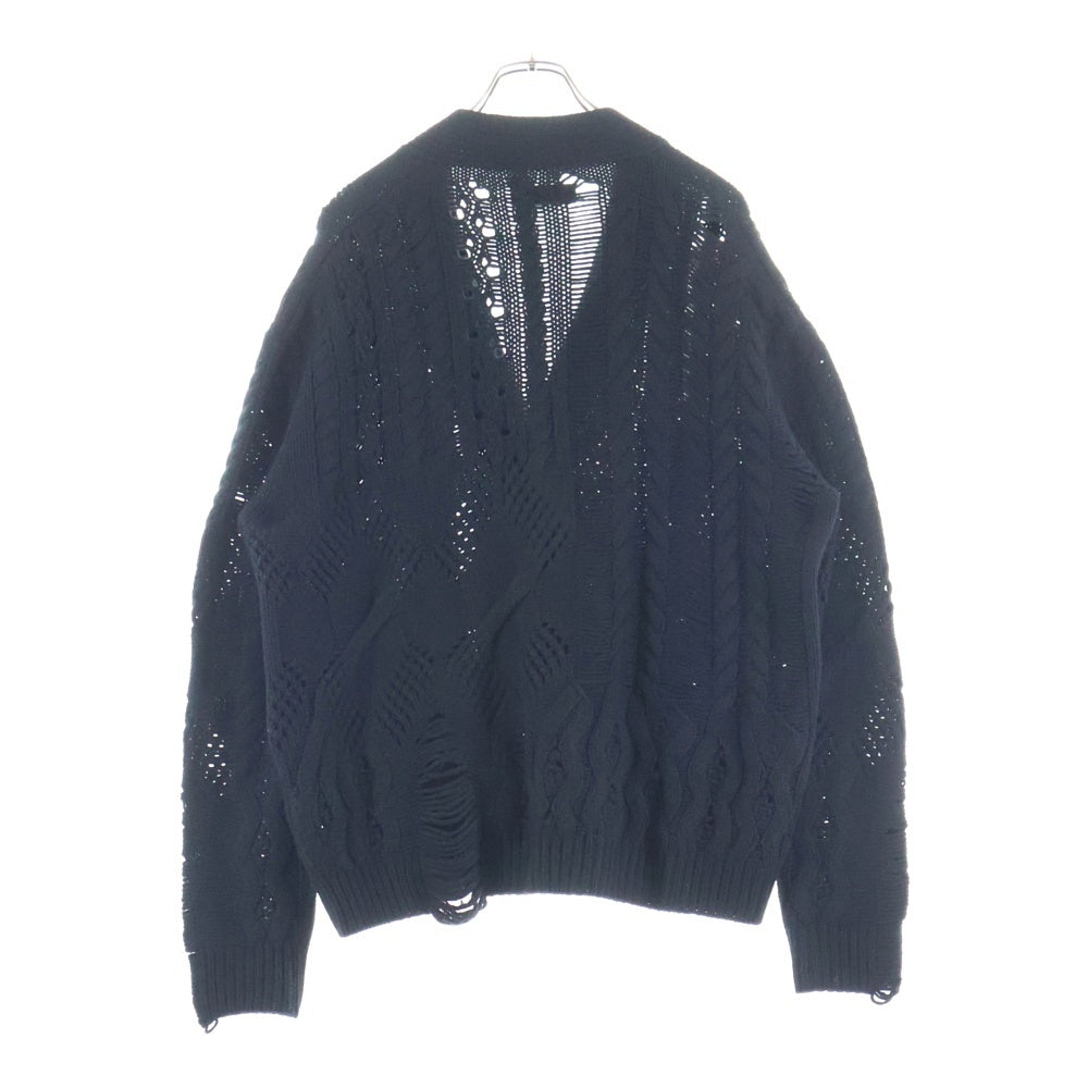AMIRI(アミリ) Oversized Distressed Cable-Knit オーバーサイズ ダメージ加工 ケーブルカーディガン 長袖ニット ブラック