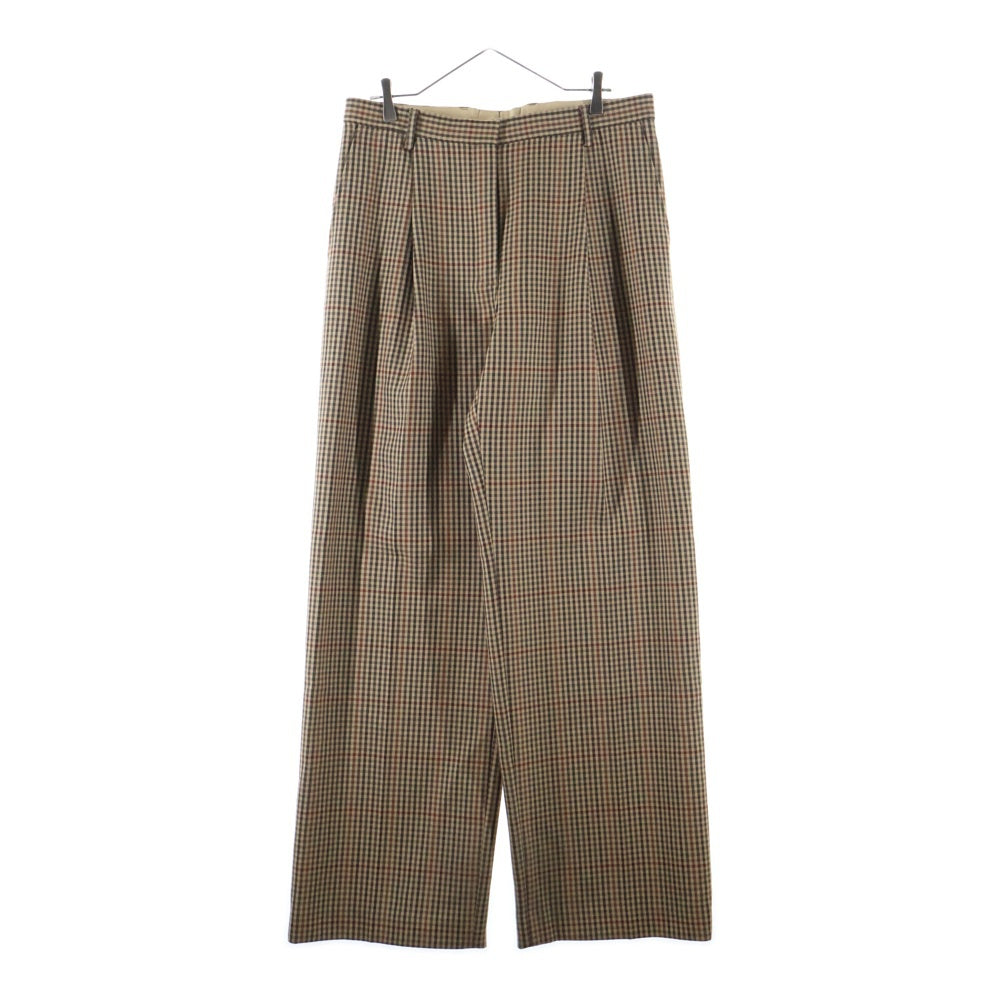 DRIES VAN NOTEN(ドリスヴァンノッテン) 24AW Wide Slacks ワイド スラックス パンツ ウール チェック ブラウン レディース