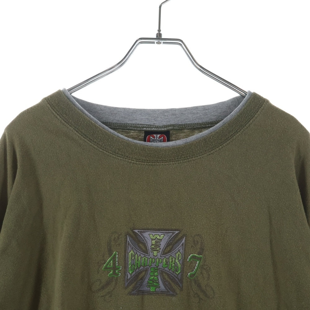 VINTAGE(ヴィンテージ) 90-00s West Coast Choppers Layered L/S Tee ウエストコーストチョッパーズ レイヤード 長袖Tシャツ カットソー ロンT オリーブ×グレー