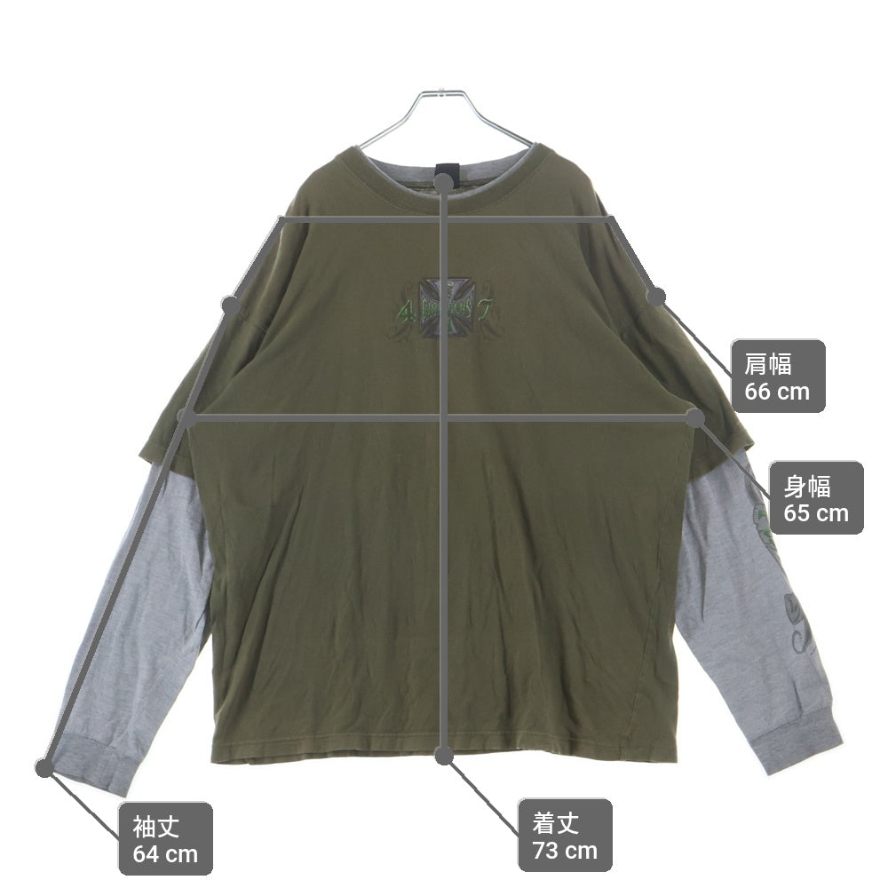 VINTAGE(ヴィンテージ) 90-00s West Coast Choppers Layered L/S Tee ウエストコーストチョッパーズ レイヤード 長袖Tシャツ カットソー ロンT オリーブ×グレー