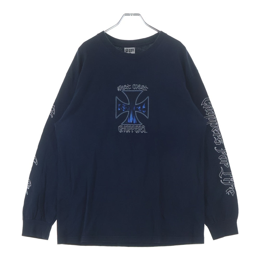 VINTAGE(ヴィンテージ) 90s West Coast Choppers Blue Flame L/S Tee ウエストコーストチョッパーズ ブルーフレイム アイアンクロス 長袖Tシャツ カットソー ネイビー