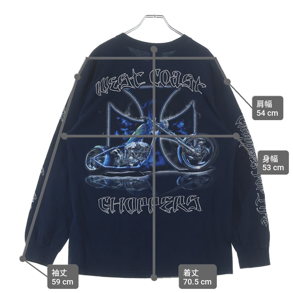 VINTAGE(ヴィンテージ) 90s West Coast Choppers Blue Flame L/S Tee ウエストコーストチョッパーズ ブルーフレイム アイアンクロス 長袖Tシャツ カットソー ネイビー