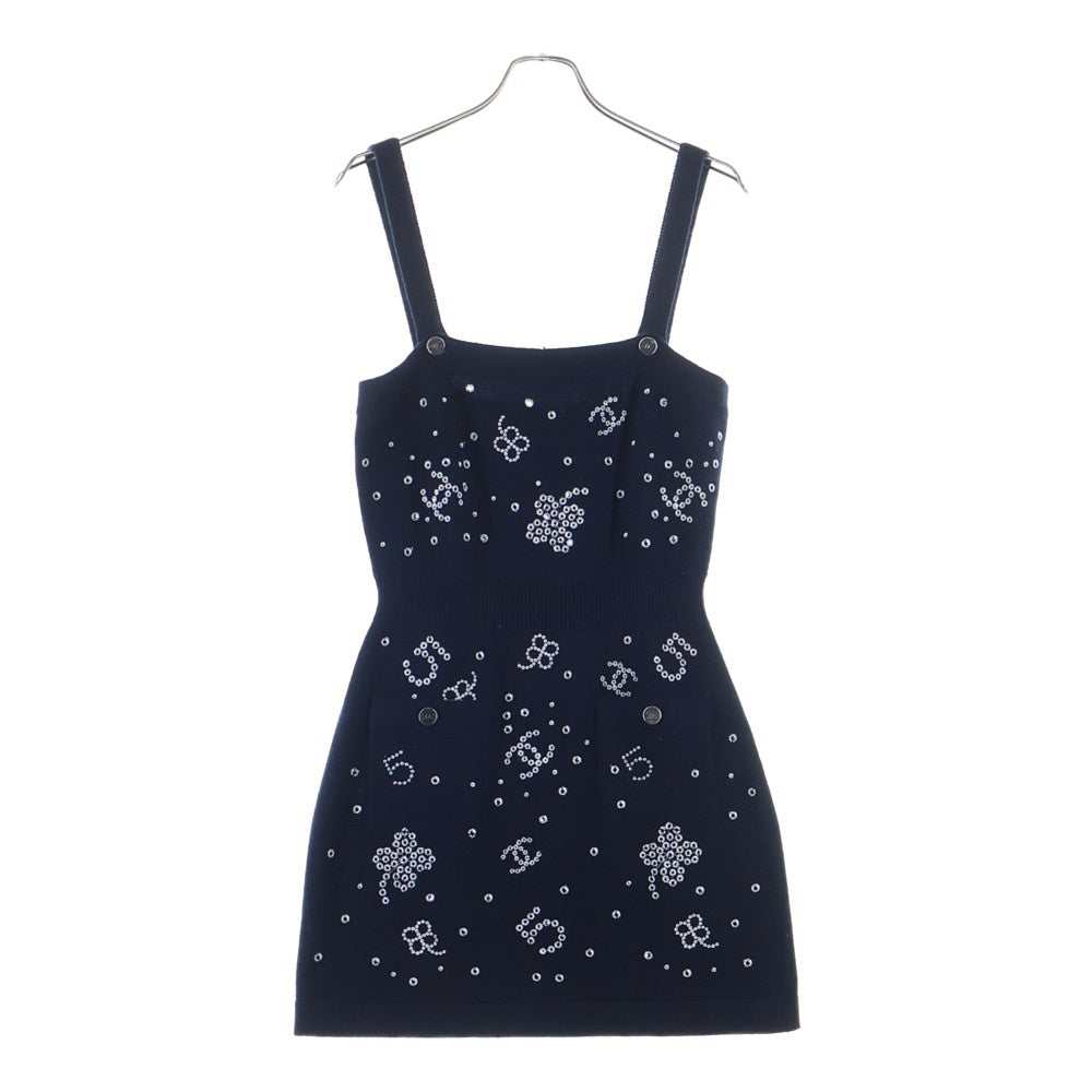 CHANEL(シャネル) 花柄 刺繍 カシミアニットワンピース ネイビー ビスチェ レディース P74642 K10710